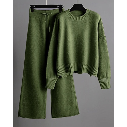  Dame Mote Gatemote Genser Buksesett Bolero topp Langermet Crew-hals Helfarge Snorer utendørs Arbeid Avslappet Svart Rød Brun Høst Normal
