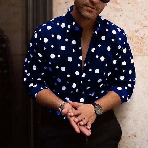  Homme À pois Formes Géométriques Chemise Chemise Boutonnée manche longue Mode Streetwear Designer Rue Occasionnel Quotidien Col Noir Blanche Bleu Violet