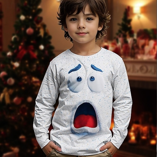  Jul Pojkar 3D Grafisk Tecknat T-shirt Långärmad Vår Höst Mode Grundläggande Barn 4-12 år Rund hals Utomhus Ledigt Dagligen Normal
