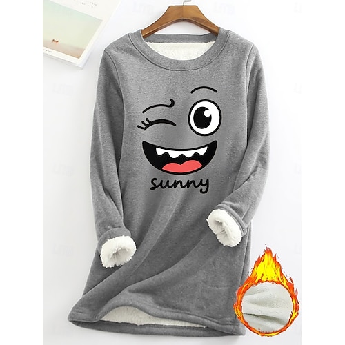  Dámská mikina s potiskem, teplá, ležérní, chlupatá, s dlouhým rukávem, kulatý výstřih, běžné tílko, street casual, žlutá, růžová, tmavě růžová, modrá, šedá, jaro, podzim, zima