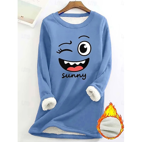  Dámská mikina s potiskem, teplá, ležérní, chlupatá, s dlouhým rukávem, kulatý výstřih, běžné tílko, street casual, žlutá, růžová, tmavě růžová, modrá, šedá, jaro, podzim, zima