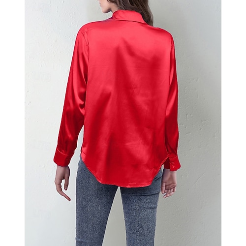  Per donna Camicia Camicia in raso Semplice Elegante Casual Manica Lunga Colletto a Camicia Top Regolari Quotidiano Uscire Bottoni Nero Rosa Vino Rosso Blu marino Primavera Autunno