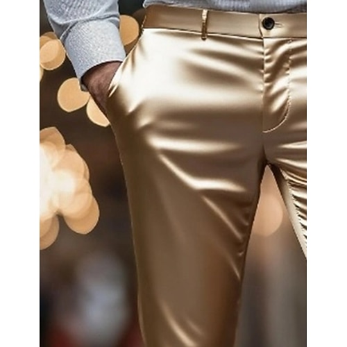  Per uomo Aderente Pantaloni Pantaloni Eleganti Come la seta Pantaloni in raso Tasca Semplice Traspirante Lunghezza intera Formale Feste Club Moda Streetwear Bianco Oro Inelastico