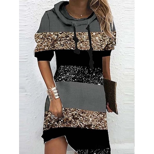  Damen Minikleid Etui-Kleid Shiftkleid Party Lässig Boho Outdoor Heim Sport Normale Passform Blumen Grafik Langarm Mit Kapuze Rosa Dunkelgrau Grau Frühling Herbst Winter