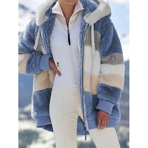 Per donna Giacca Sherpa Confortevole Traspirante Patchwork Cerniera Casual Blocco di colori Vacanza Streetwear Casuale Abbigliamento quotidiano Cerniera Regolare Con Cappuccio Vestibilità regolare  Per donna Giacca Sherpa Confortevole Traspirante Patchwork Cerniera Casual Blocco di colori Vacanza Streetwear Casuale Abbigliamento quotidiano Cerniera Regolare Con Cappuccio Vestibilità regolare