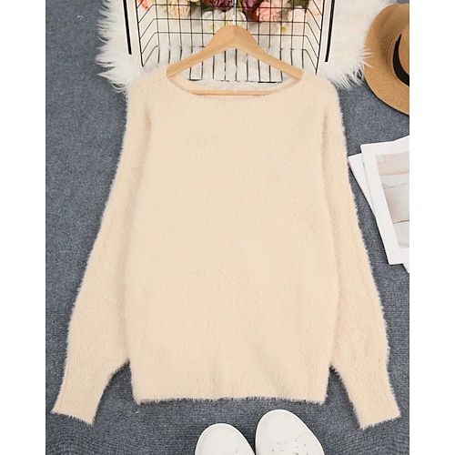  Naisten Neulos Pusero Katutyyli Vapaa-aika Puhdas väri Joustin Tiukka pyöreä kaula-aukko Kudottu Pitkähihainen Tavalliset topit Neuloa ulko- Päivittäin Viikonloppu Aprikoosi Syksy Talvi