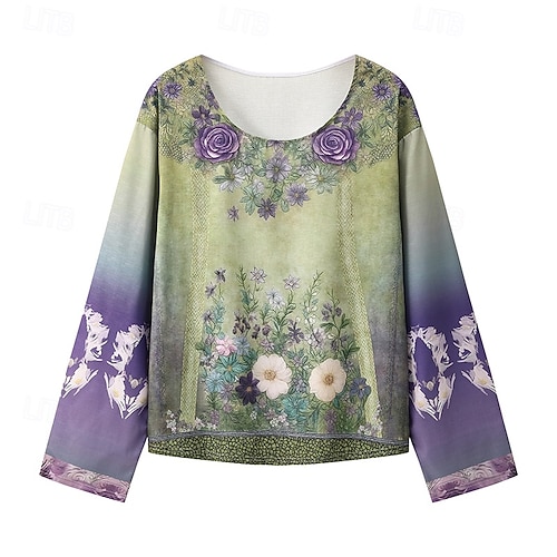  Women's Blouse Graphic Vintage Daily Casual Long Sleeve V Neck Regular Tops Tribal Vintage Designer Basic Print Vacation Street Going out Daily Holiday Print Green Summer Spring Fall