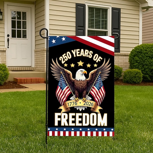  Zahradní vlajka k 250. výročí USA z let 1776-2026, vlastenecký americký narozeninový venkovní banner na zahradu, trávník, verandu nebo dekoraci ke Dni nezávislosti.