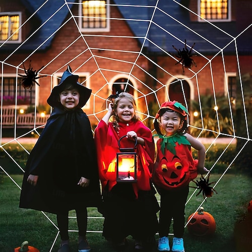  Halloween Spider Web Large 12FT Halloween Decorations - Realistic Spider String Rope Props, Round Fake Cobweb Elastic Belt for Indoor Outdoor Party Favor
