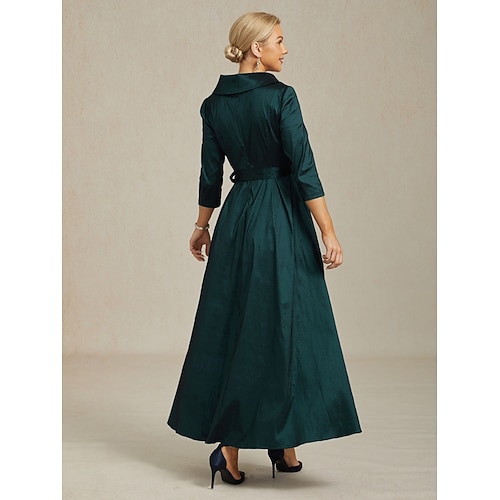  Femmes Robe Maxi Robe de Soirée Élégant ancien Coupe régulière Couleur Unie Manche 3/4 Col en V Vert Emeraude Automne Hiver