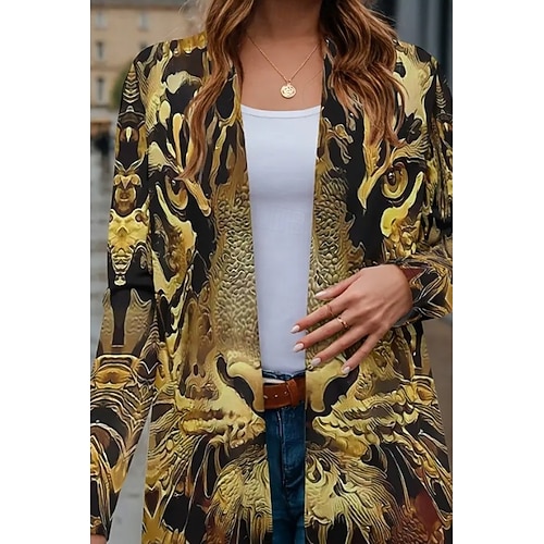  Női Ballonkabát Könnyű Kényelmes Nyomtatott Szüret Divat Alkalmi Állat Hétköznapi Szokványos Gallér nélküli Normál Hosszú ujj Felsőruházat Ezüst Sárga Barna Tavasz Ősz