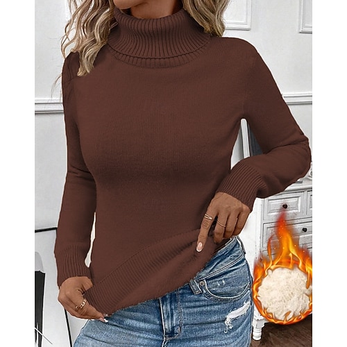  Damen Pullover Lässig Weich Einfarbig Gerippt Rollkragen Gestrickt Langarm Normale Oberteile Stricken Outdoor Täglich Wochenende Schwarz Weiß Herbst Winter