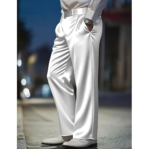  Per uomo Pantaloni Pantaloni Eleganti Come la seta Pantaloni in raso Pantaloni da Abito Tasca Gamba Dritta Semplice Traspirante Lunghezza intera Matrimonio Feste Affari Moda Streetwear Nero Bianco