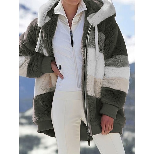 Per donna Giacca Sherpa Confortevole Traspirante Patchwork Cerniera Casual Blocco di colori Vacanza Streetwear Casuale Abbigliamento quotidiano Cerniera Regolare Con Cappuccio Vestibilità regolare  Per donna Giacca Sherpa Confortevole Traspirante Patchwork Cerniera Casual Blocco di colori Vacanza Streetwear Casuale Abbigliamento quotidiano Cerniera Regolare Con Cappuccio Vestibilità regolare
