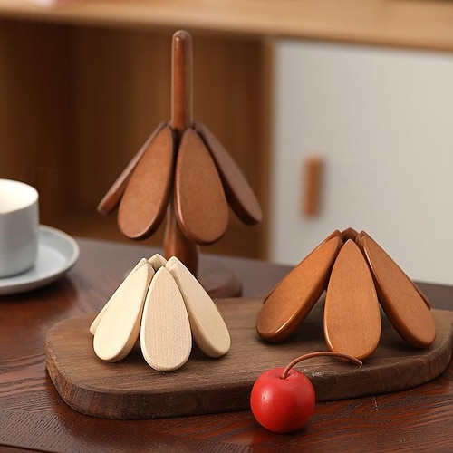  Dessous de verre en bois résistant à la chaleur pour sapin de Noël, sets de table créatifs en forme d'arbre pour la cuisine et la salle à manger, adaptés aux bols, théières, plateaux à boissons,