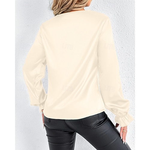  Per donna Camicia Camicia in raso Tinta unica Elegante Casual Manica Lunga Scollo a Cascata Top Regolari Quotidiano Uscire Drappeggiato Nero Rosa Verde Albicocca Primavera Autunno
