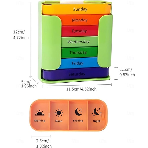  7 päivän suurikapasiteettinen kannettava pillerijärjestäjä vedenpitävä lääkejärjestäjä pinottavat pillerikotelot, joissa on 4 lokeroa päivässä matkaystävällinen ikääntyneille sopiva pillerikotelo