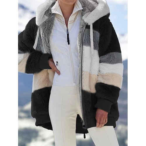 Per donna Giacca Sherpa Confortevole Traspirante Patchwork Cerniera Casual Blocco di colori Vacanza Streetwear Casuale Abbigliamento quotidiano Cerniera Regolare Con Cappuccio Vestibilità regolare  Per donna Giacca Sherpa Confortevole Traspirante Patchwork Cerniera Casual Blocco di colori Vacanza Streetwear Casuale Abbigliamento quotidiano Cerniera Regolare Con Cappuccio Vestibilità regolare