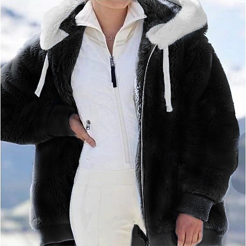  Dam Fleece-jacka Vardaglig jacka Hoodiejacka Bekväm Andningsfunktion Dragkedja Ficka Ledigt Ensfärgat Semester Gata Ledigt Dagliga kläder Dragkedja Normal Huva Normal Långärmad Ytterkläder Svart Vit