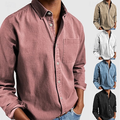 Homens Camisa Social Camisa casual camisa de botão Preto Branco Rosa Vermelho Azul Marinha Manga Longa Tecido Lapela Casual Diário Bolso frontal Roupa Poliéster Elegante Moda Casual