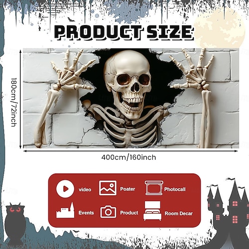  Halloween garageportsskydd vit skalle hängande gobeläng hemsökt husdekoration kuslig utomhus halloweendekor kuslig skräck festtillbehör för gård trädgård garageingång