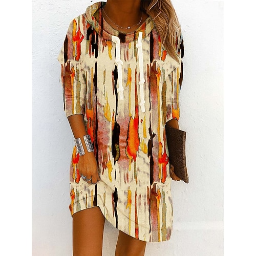  Damen Minikleid Etui-Kleid Shiftkleid Party Lässig Boho Outdoor Heim Sport Lässiger Schnitt Blumen Grafik Langarm Mit Kapuze Gelb Rosa Purpur Grün Frühling Herbst Winter