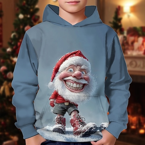  Natale Ragazzi 3D Grafico Babbo Natale Ogni Felpa con Cappuccio Manica Lunga Primavera Autunno Moda Streetwear Bambini 4-12 Anni Con cappuccio All'aperto Casuale Quotidiano Vestibilità regolare