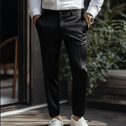  Herren Hose Anzughose Seidenartig Satinhosen Tasche Einfach Atmungsaktiv Knöchellang Hochzeit Party Geschäft Mode Streetwear Schwarz Weiß Unelastisch