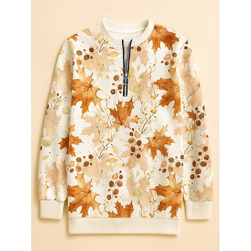  Damen Pullover Sweatshirt Sweatshirts mit Reißverschluss Blumen Grafik Mode Lässig Langarm Rundhalsausschnitt Normale Oberteile Straße Alltagskleidung Reißverschluss Druck Weiß Gelb Orange Khaki Beige