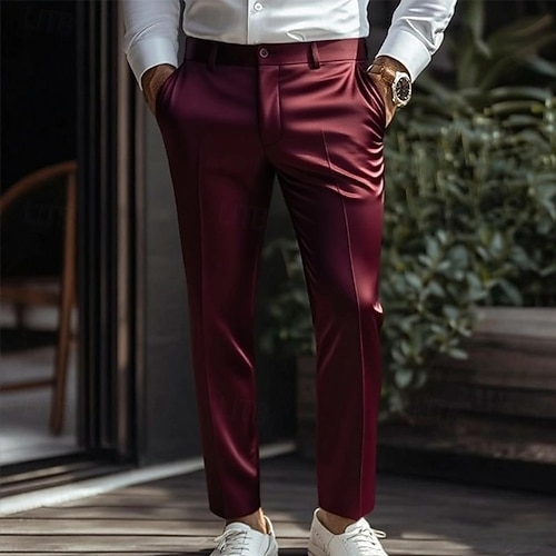  Herren Hose Anzughose Seidenartig Satinhosen Tasche Einfach Atmungsaktiv Knöchellang Hochzeit Party Geschäft Mode Streetwear Schwarz Weiß Unelastisch