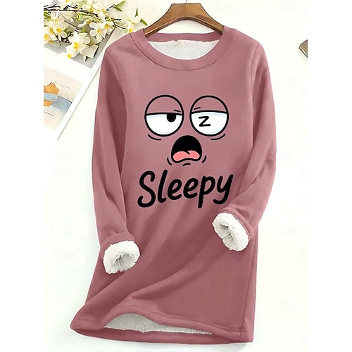  Dámská mikina s potiskem, teplá, ležérní, chlupatá, s dlouhým rukávem, kulatý výstřih, běžné tílko, street casual, žlutá, růžová, tmavě růžová, modrá, šedá, jaro, podzim, zima