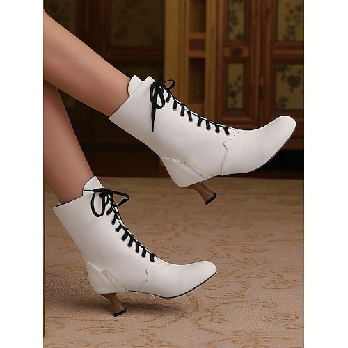  Women's 1950s Brogue Lace-Up Ankle Boots – Vintage Burgundy Leather Low Heel Retro Booties for Elegant Daily, Cosplay and Formal Party Wear