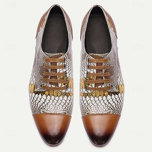  Chaussures à lacets pour hommes à imprimé python – motif peau de serpent unique avec un design colorblock tendance, mode moderne pour la vie nocturne, les cocktails et les événements de mode