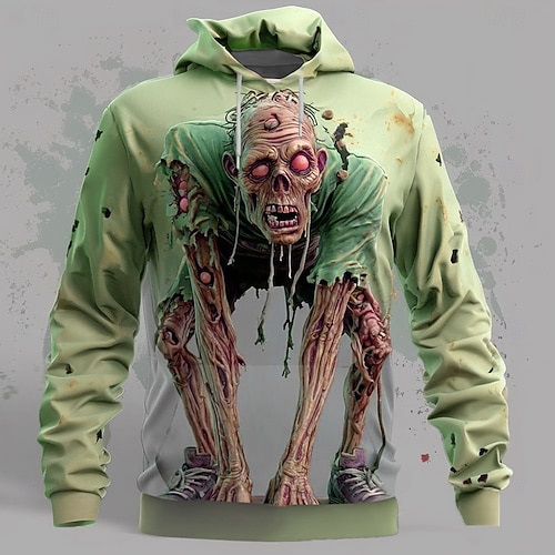  Mindszentek napja Férfi Zombik 3D Kapucnis felsőrész Pulóver Punk Túlzott Hosszú ujj Terített nyak Klub Utcai öltözék Világoszöld Medence Zsinór Ősz Tél Tervező