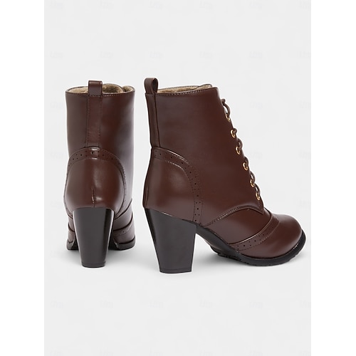  Dámské vintage hnědé šněrovací kotníkové boty brogue z 50. let – kožené kotníkové boty s kulatou špičkou na podpatku vhodné pro retro outfity, každodenní nošení a podzimní módu
