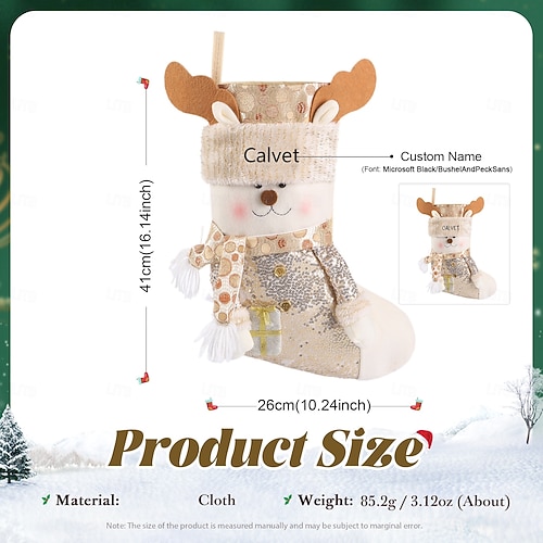  Meia de Natal personalizada com nome personalizado, rena dourada, meias longas para decoração de árvore de Natal, presente perfeito para o Natal &celebrações de ano novo