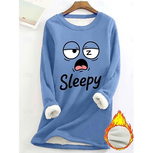  Dámská mikina s potiskem, teplá, ležérní, chlupatá, s dlouhým rukávem, kulatý výstřih, běžné tílko, street casual, žlutá, růžová, tmavě růžová, modrá, šedá, jaro, podzim, zima