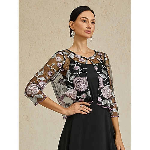 Női Blézer Könnyű Csipke Hímzett Elegáns Virágos Előírásos Rövid Kerek nyakkivágás Laza öltözet Háromnegyedes Felsőruházat Fekete Nyár Tavasz  Női Blézer Könnyű Csipke Hímzett Elegáns Virágos Előírásos Rövid Kerek nyakkivágás Laza öltözet Háromnegyedes Felsőruházat Fekete Nyár Tavasz