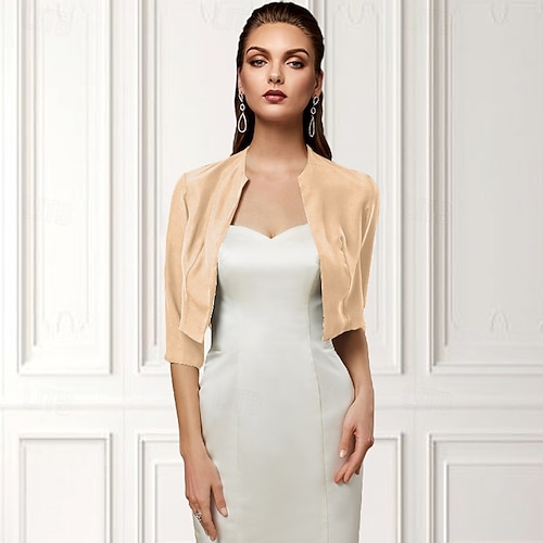 Women's Wrap Bolero Shrug Mother's Wraps Basic Coats / Jackets Elegant 3/4  Length Sleeve Chiffon Wedding Guest Wraps With Pure Color For Party Evening  Spring & Summer dress to impress 2026 - HUF 10369