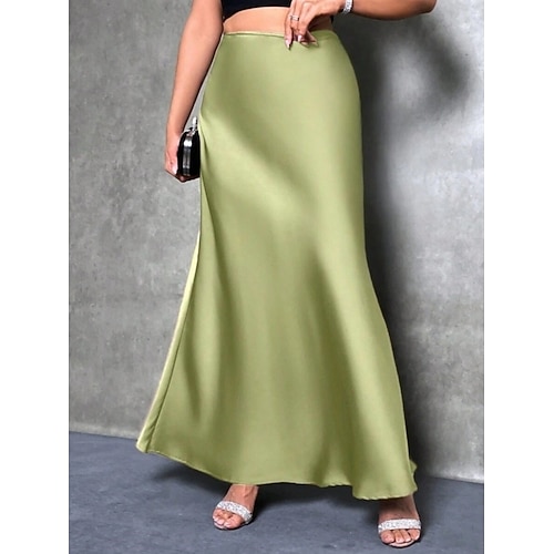  Femmes Jupe Moulant Élégant Mode Maxi Taille haute Jupes Uni Non Elastique Soirée Rue Argent Rose Claire bleu marine Bleu Printemps Satin Polyester