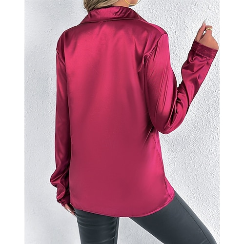  Per donna Camicia Camicia in raso Tinta unica Elegante Essenziale Casual Manica Lunga Colletto a Camicia Top Regolari Quotidiano Uscire Bottoni Rosso Blu marino Blu Reale Primavera Autunno
