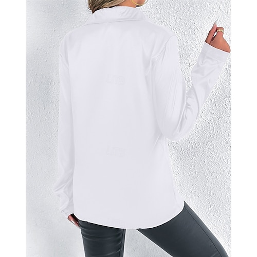  Per donna Camicia Camicia in raso Tinta unica Elegante Casual Manica Lunga Colletto a Camicia Top Regolari Quotidiano Uscire Bottoni Nero Bianco Beige Primavera Autunno