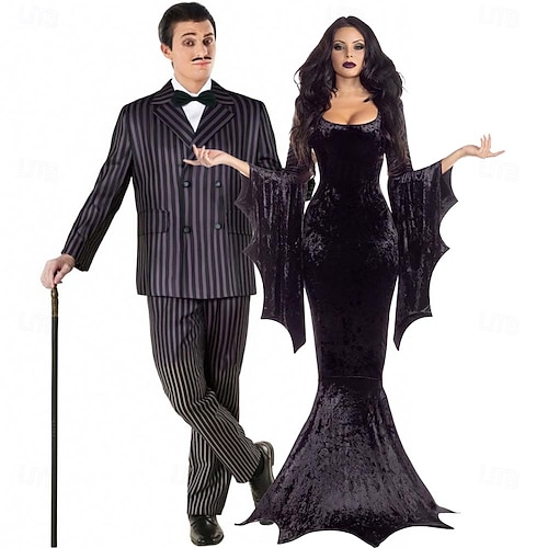  Szerda Addams Addams család Morticia Addams Gomez Addams Öltönyök és blézerek Halloween csoportos párok jelmezei Gótikus Filmsztár jelmez for Páros Férfi Női Felnőttek Gyerekek Mindszentek napja