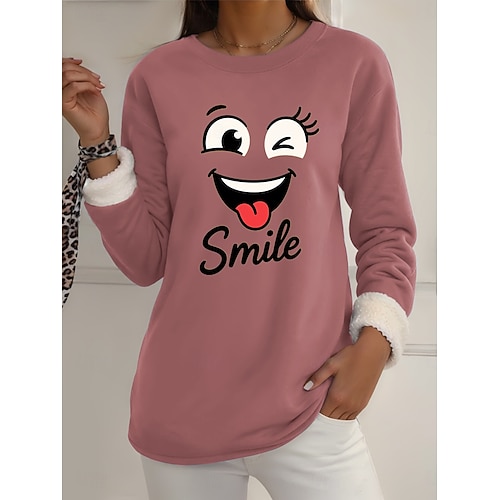  Pull-over pour femme, sweat-shirt graphique, chaud, décontracté, duveteux, manches longues, col rond, régulier, streetwear, décontracté, jaune, rose, rose foncé, bleu, gris, printemps, automne, hiver