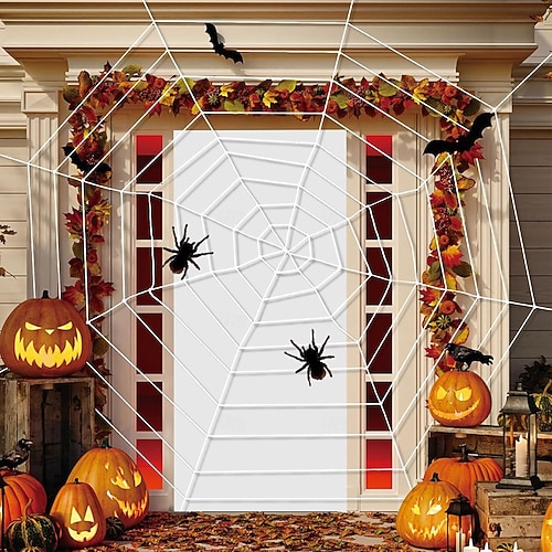  Halloween Spider Web Large 12FT Halloween Decorations - Realistic Spider String Rope Props, Round Fake Cobweb Elastic Belt for Indoor Outdoor Party Favor