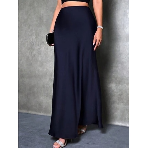  Femmes Jupe Moulant Élégant Mode Maxi Taille haute Jupes Uni Non Elastique Soirée Rue Argent Rose Claire bleu marine Bleu Printemps Satin Polyester