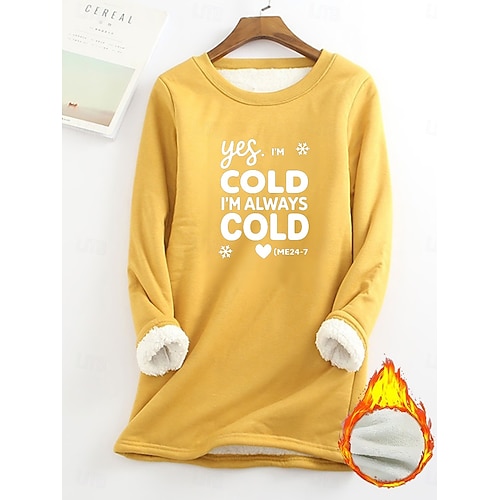  Γυναικεία Πιτζάμες με φλις επένδυση και πουλόβερ Φούτερ πουλόβερ Pullover Φούτερ Γράμμα Ζεστό Κομψό στυλ street Καθημερινό Μακρυμάνικο Στρογγυλή Ψηλή Λαιμόκοψη Μακριές μπλούζες