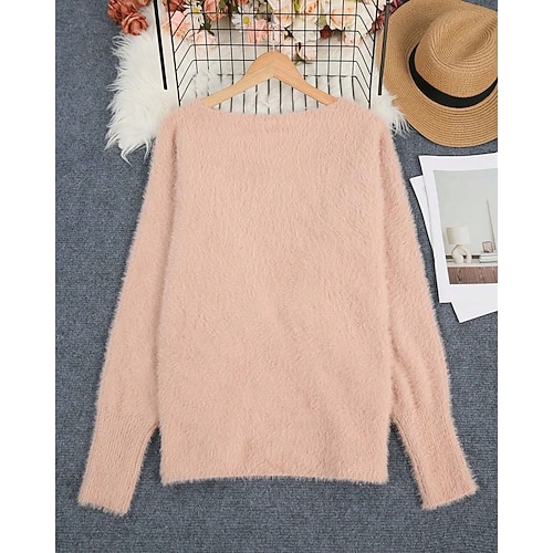  Naisten Neulos Pusero Katutyyli Vapaa-aika Puhdas väri Joustin Tiukka pyöreä kaula-aukko Kudottu Pitkähihainen Tavalliset topit Neuloa ulko- Päivittäin Viikonloppu Punastuvan vaaleanpunainen Syksy