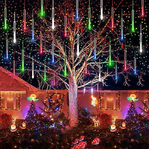 fallende regnlys meteorregnlys julelys 50cm 8 rør 240leds fallende regndråpe istapp strenglys til juletrær halloween dekorasjon ferie bryllup