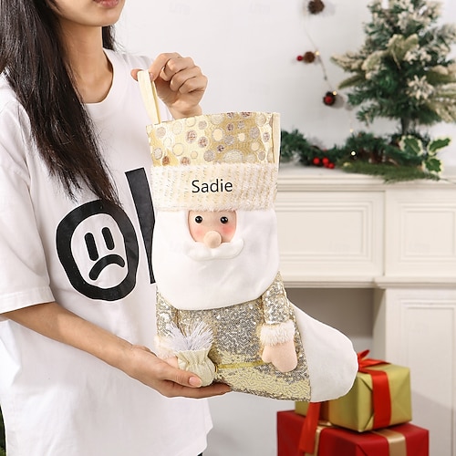  Meia de Natal personalizada com nome personalizado, meias longas de Natal douradas para decoração de árvore de Natal, presente perfeito para o Natal &celebrações de ano novo